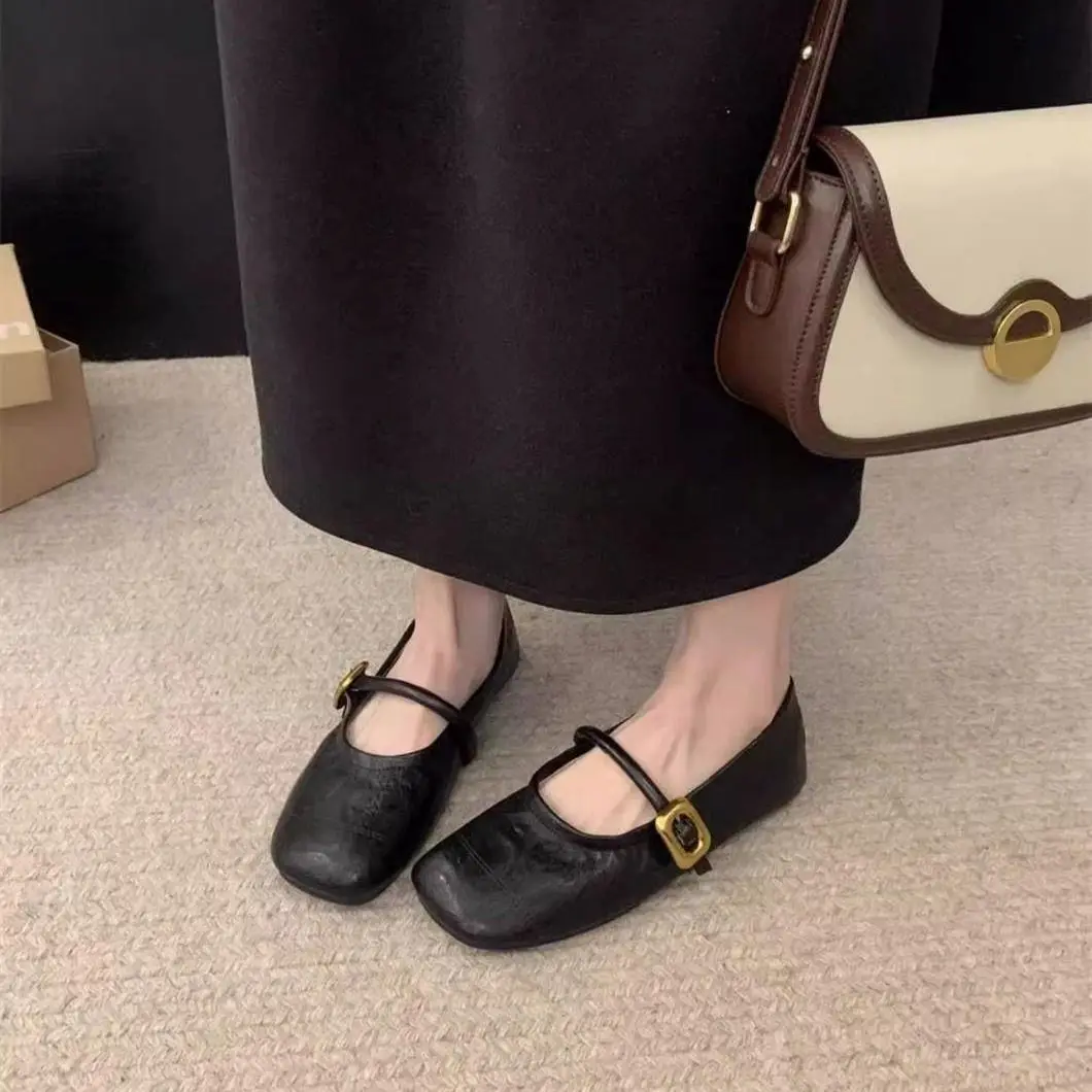 

Fashion Buckle Single Women's Solid Color Model Square Toe Beautiful Casual and Comfortable Loafers Zapatos 2026
