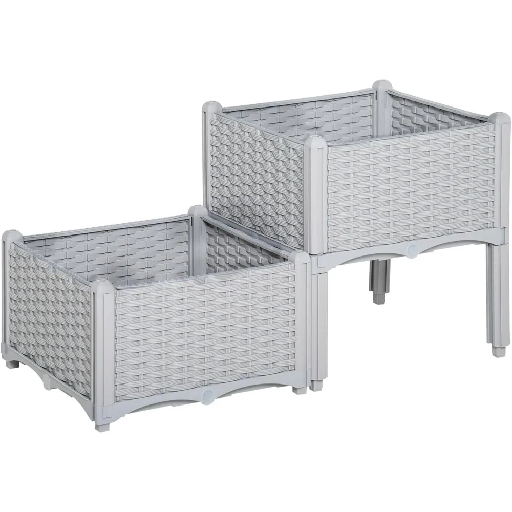 Two-Tier Elevated Garden Beds for Flowers, Herbs, and Vegetables in Gray