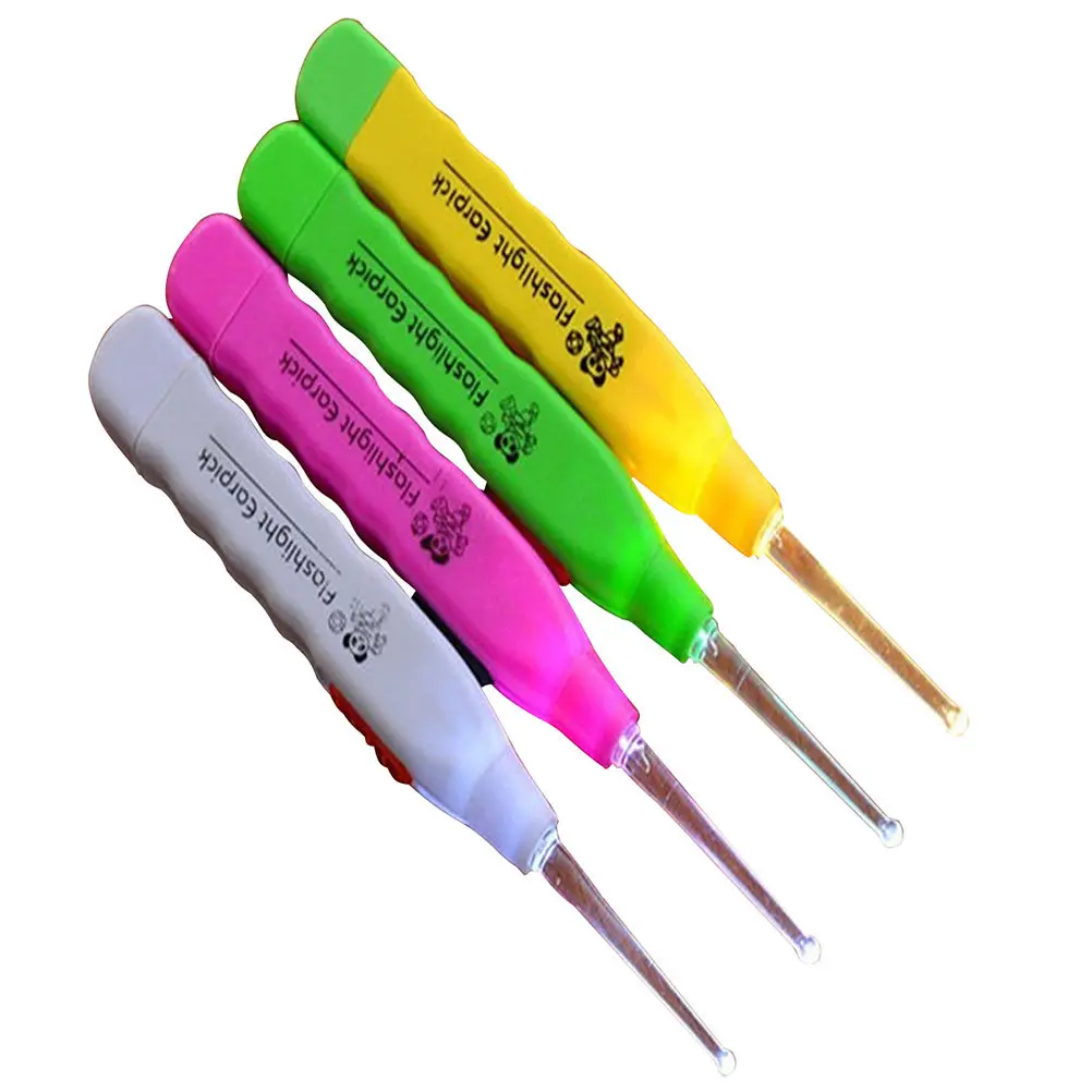 4Pcs LED Earwax Pick Flashlight Ear Cleaner Tool Practical Easy Use Cartoon Design Safe Personal Family Use LED Ear Spoon