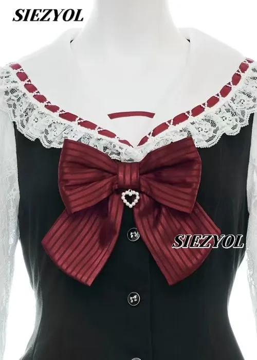 

Japanese Navy Collar Sailor Suit Dress Shorts Women SC Slim Waist Mine Sweet Bow Lace Long Sleeve Dress Shorts Two-piece Set