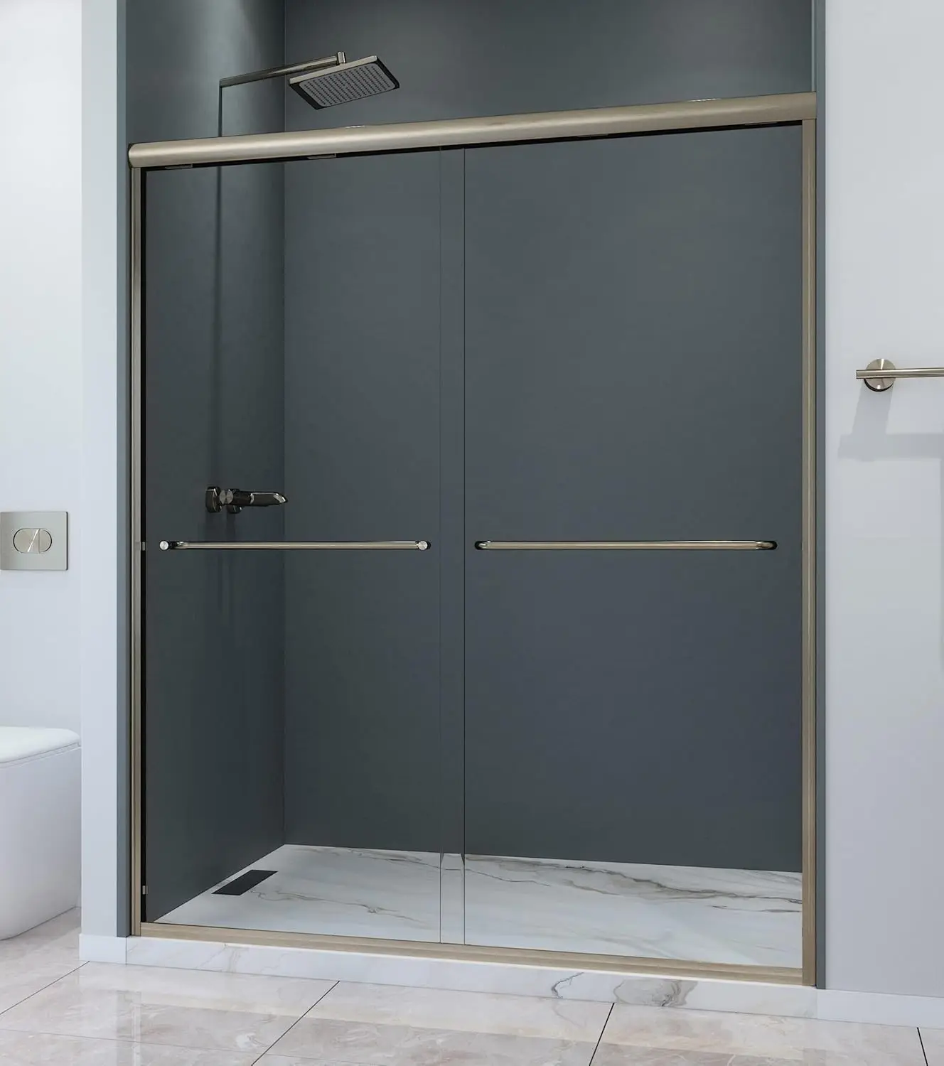 

With 1/4" Tempered Safety (Brushed Nickel) Classic 56.5-60" Wx 72" H Semi-Frameless Double Sliding Glass Shower Door