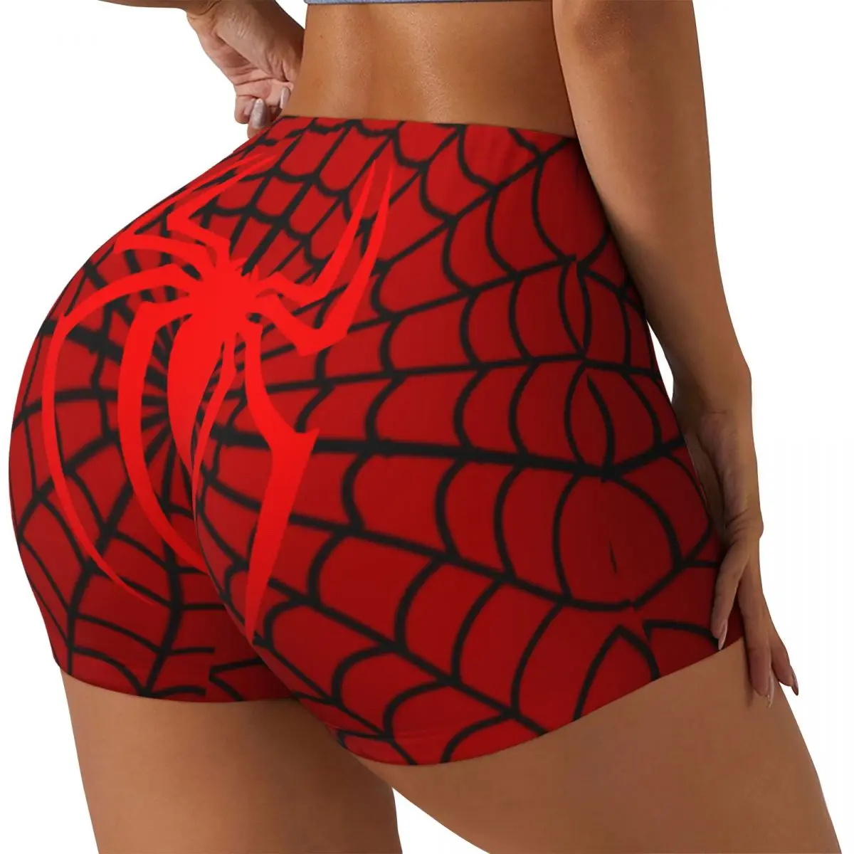 Custom Women Spiderman Cartoon Superhero Workout Yoga Shorts Gym Athletic Biker Running Shorts