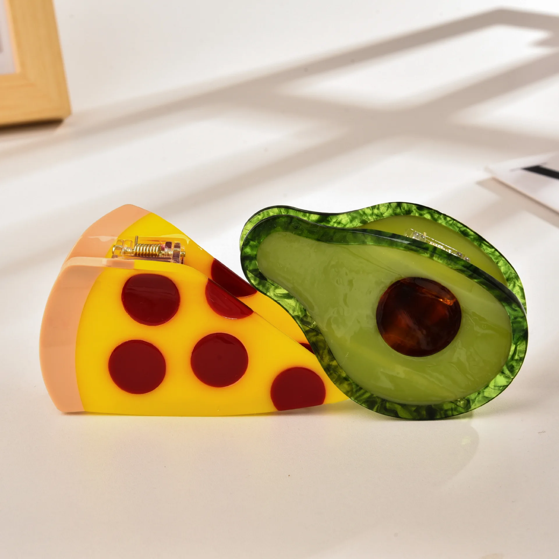 Cute Creativity Unique Fruit Avocado Cheese Pizza Peanut Croissant Hair Claw for Women Girl Hair Clip HUANZHI 2024 NEW Headwear