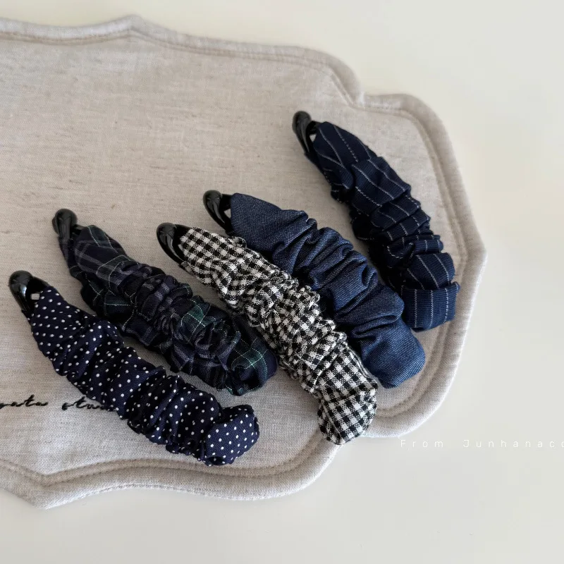 

Корейский клетчатый плиссированный зажим с высоким хвостом и бананом, вертикальный зажим на затылке, фиксированный артефакт, милый элегантный головной убор