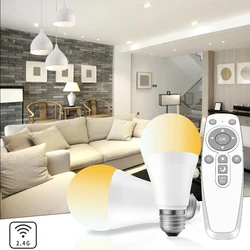 Bombilla LED E27 AC 86-265V 12W con mando a distancia RF 2,4G, lámpara ajustable de Color, 2700-6500K, función de sincronización regulable