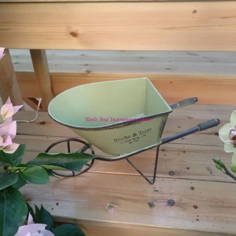 Iron Wheelbarrow Plant Holders Mini Planter Container for Yard and Garden Decors C7AC