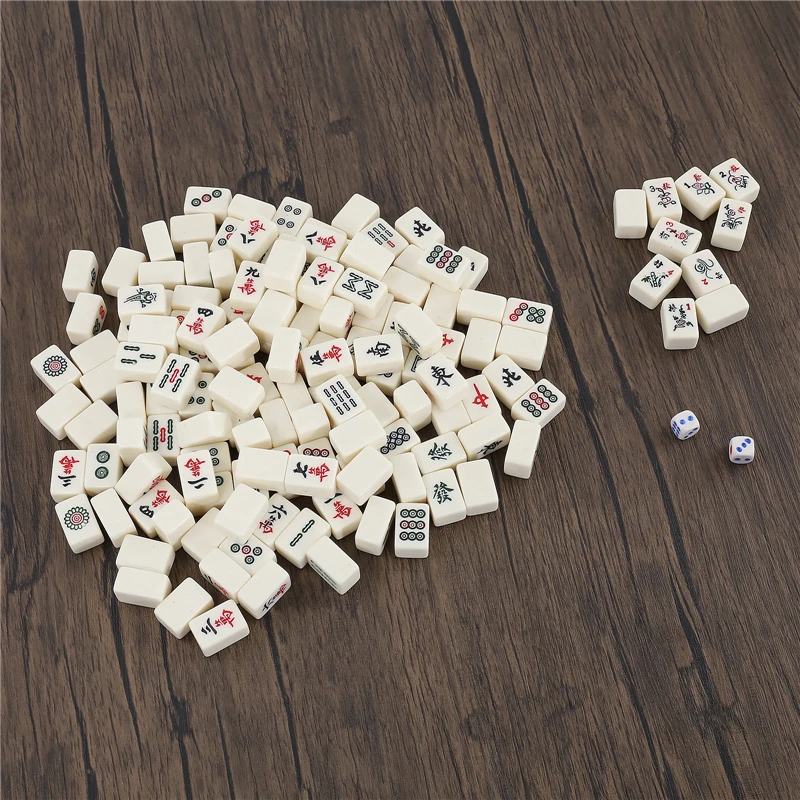 144PCS White Engraved Mini Chinese Mahjong Game Set For Family Gathering For Chinese Style Game Play Family Leisure Time