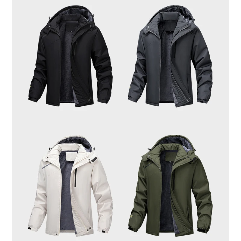 Men Winter New Outdoor Warm Jacket Coat Mens Outwear Casual Waterproof Thick Fleece Detachable Hat Outfits Parkas Jackets Male