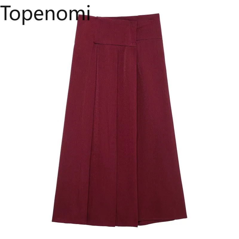 

Topenomi Pleated Midi Skirt Women 2025 Spring Zip High Waist Solid A Line Chic Skirts Female Elegant Fashion Versatile Faldas