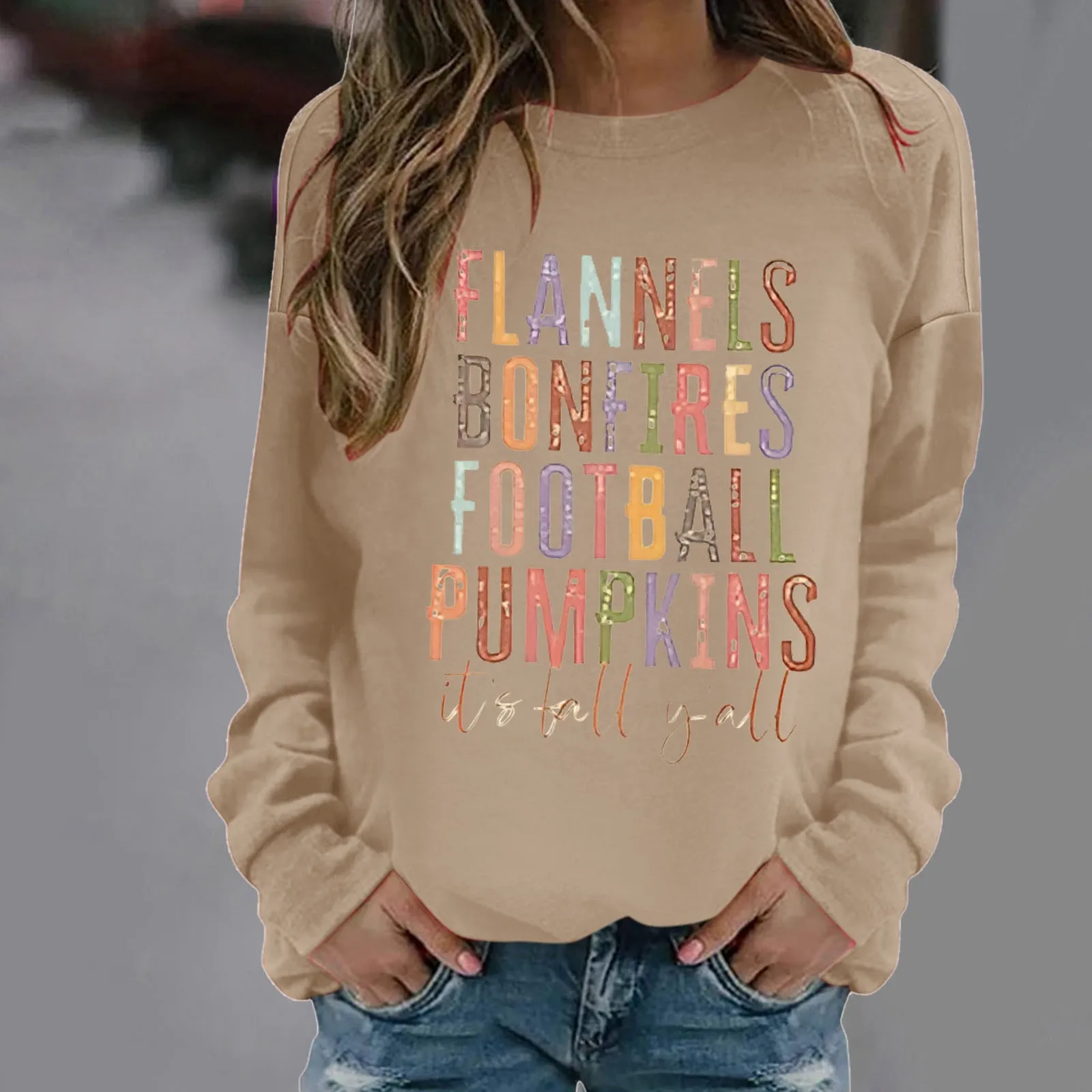 Women Football Sweater: Flannels Bonfires Football Pumpkin Tops Fall Pumpkin Pullover Plus Size Sweatshirts For Women