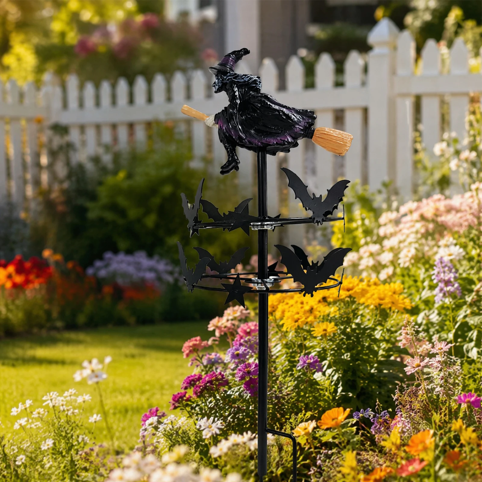 Mystery Witch Garden Wind Spinner Outdoor Witch Garden Stake Magic Witches Garden Windmill for Lawn Yard Flower Bed Walkway
