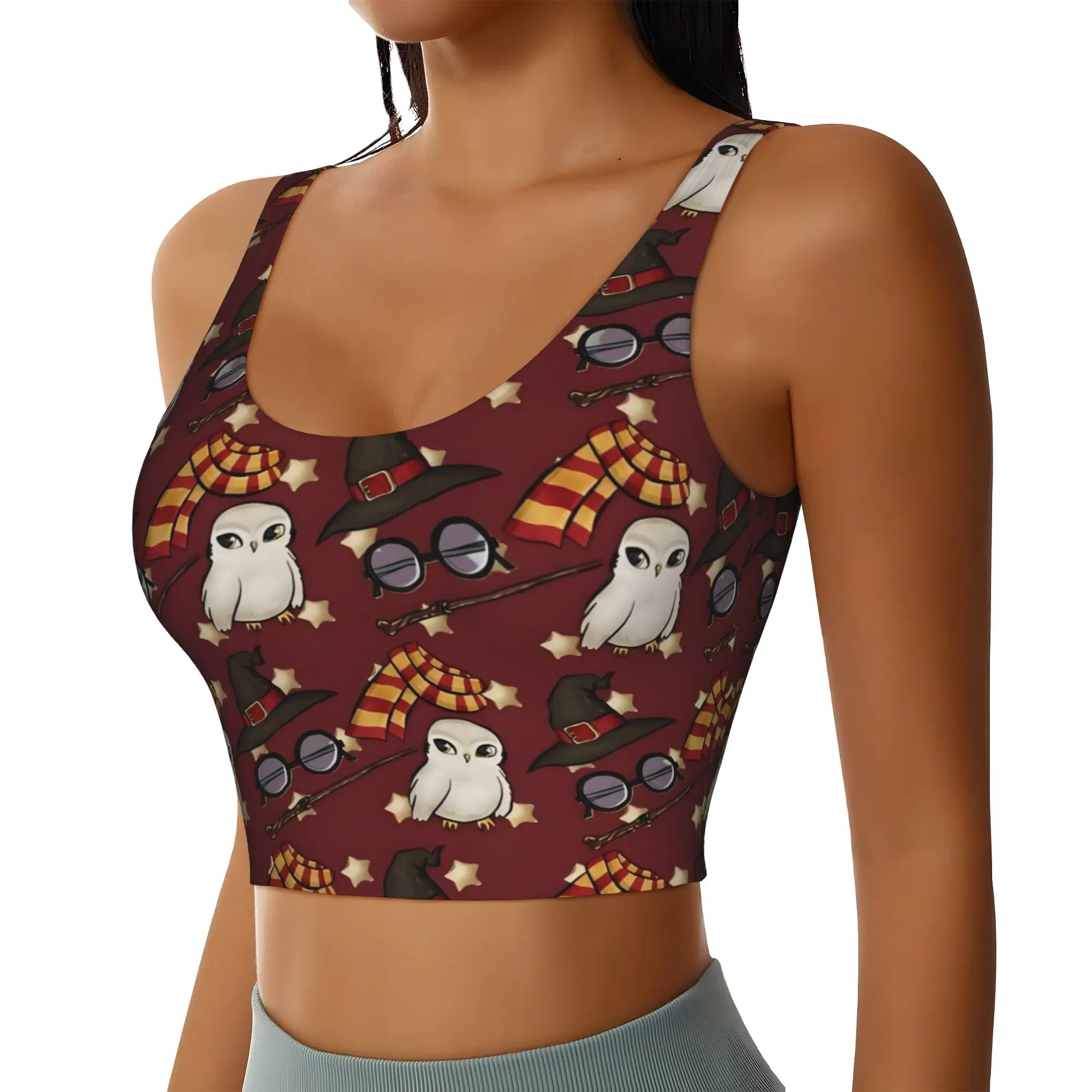 Custom H-Harryed Cartoon Sports Bra Women's Magic School High Impact Workout Yoga Crop Top