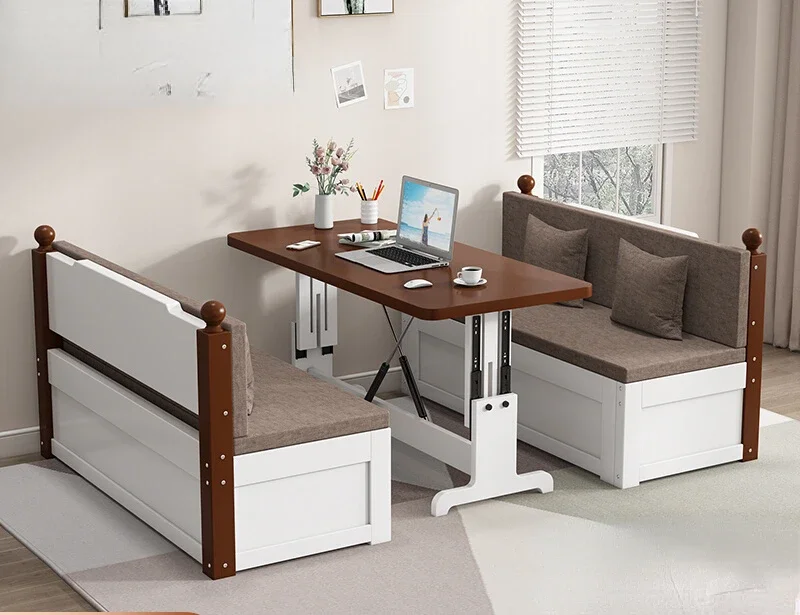 Solid wood sofa bed dual-purpose push-pull strap desk modern and minimalist