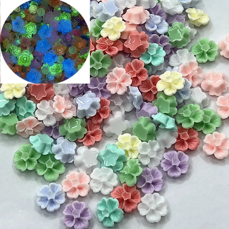 

50 Pieces Of 13mm Multi-Color Resin Flowers Luminous Flowers Decorative Crafts Flat Back Cabochon Scrapbook DIY Accessories