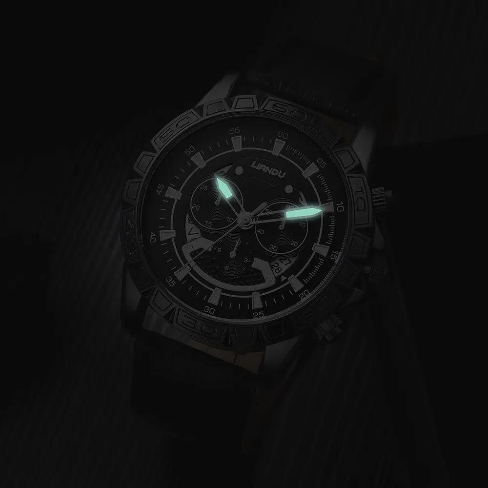 Top Brand Luxury Leather Quartz Watch Men Mechanical Dial Clock Sport Mens Wristwatch Relogio Masculino