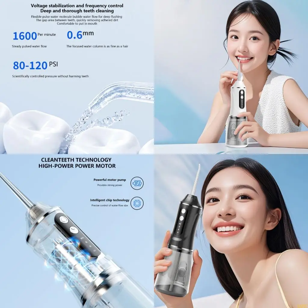 جهاز ري الأسنان الكهربائي المحمول A0NC مع 4 فوهات 380 مل صهريج قابل للفصل 3 طرق نوع إنشاء قابل لإعادة الشحن #1