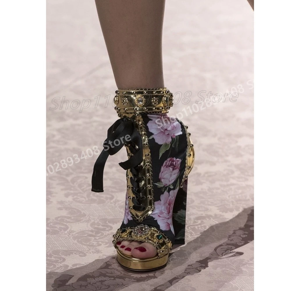 أنيقة الزهور الكبيرة ديكور حذاء من الجلد المدرج ريترو ستايل اللمحة تو كعب عالي مكتنز موضة مثير النساء أحذية 2025 جديد الفقرة Mujere