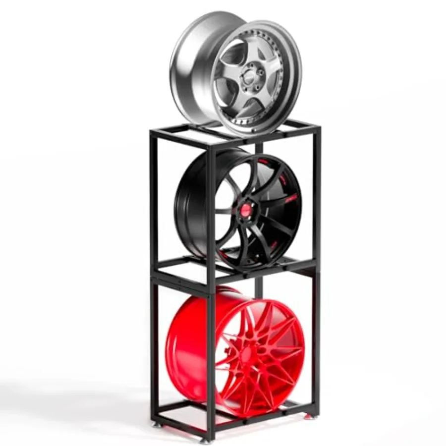 

Garage Tire Rack Storage Holder for Heavy Duty Steel Wheels Up to 220lbs Adjustable Modular Organizer Metal Rack in Black