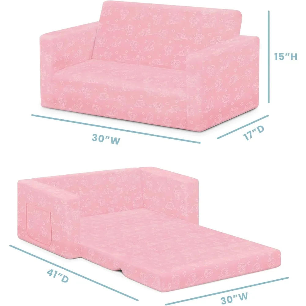 أريكة قابلة للتحويل للأطفال إلى كرسي استلقاء - أريكة مفتوحة 2 في 1، عريضة 30 بوصة باللون الوردي #3