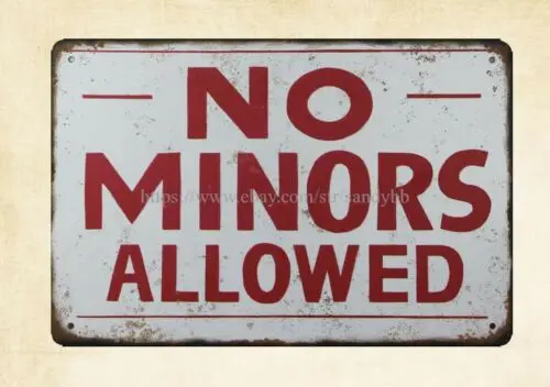 No Minors Allowed metal tin sign bathroom wall home tavern sign