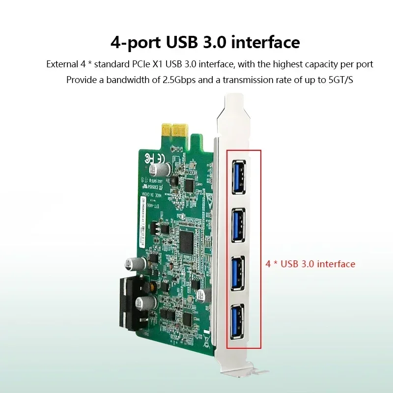 2026 Adipcom EFT-449U PCI-Express To 4 Port USB3.0 Gen2 ASM1042A Chipset Expansion Card 5GT/s Adaptor Card For Computer PC I