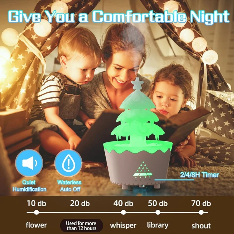 Lucky Tree Aromaterapia Difusores de Óleo Essencial, Umidificador Rotativo de Água para Casa, 250ml, 7 luzes coloridas