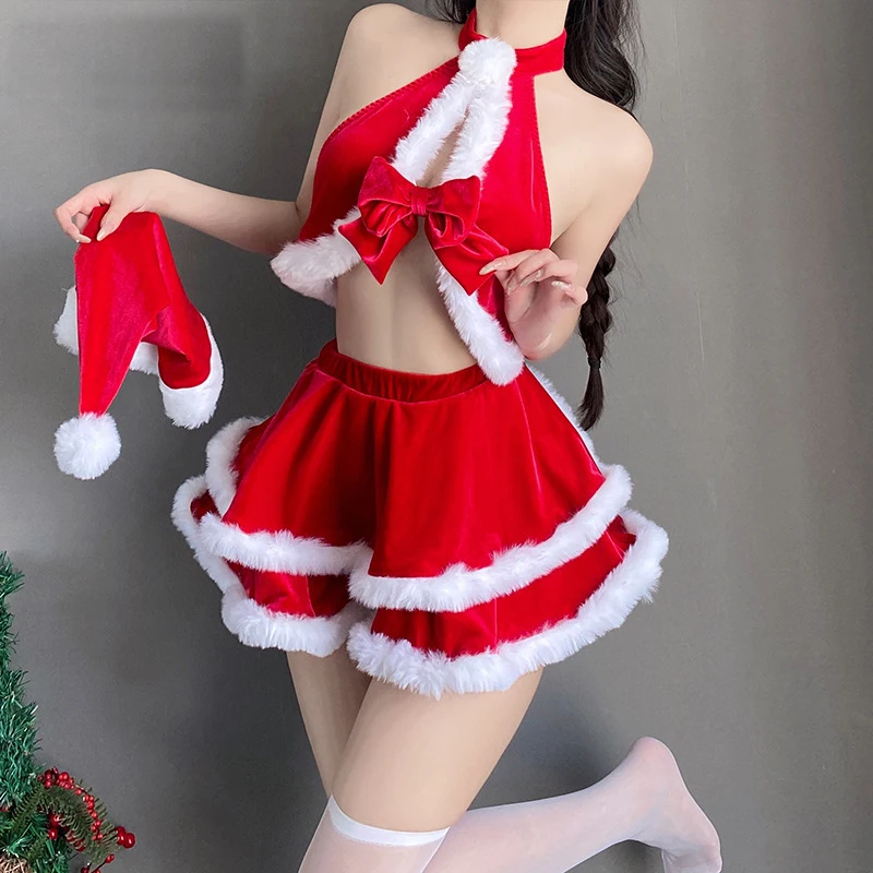 Anilv 2024 Nieuwe Kerstman Uniform Outfits Kerst Cosplay Rode Strik Top Cake Rok Hoed Kleding Kostuum