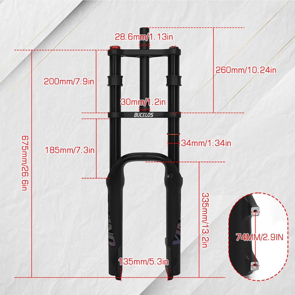 BUCKLOS 20 Zoll Fahrradgabel Federung Faltradgabel für 2,5/3,0/4,0/5,0 Reifen 9*135mm E-Bike Gabeln Schnee- und Strandfahrradgabeln – Detail 3
