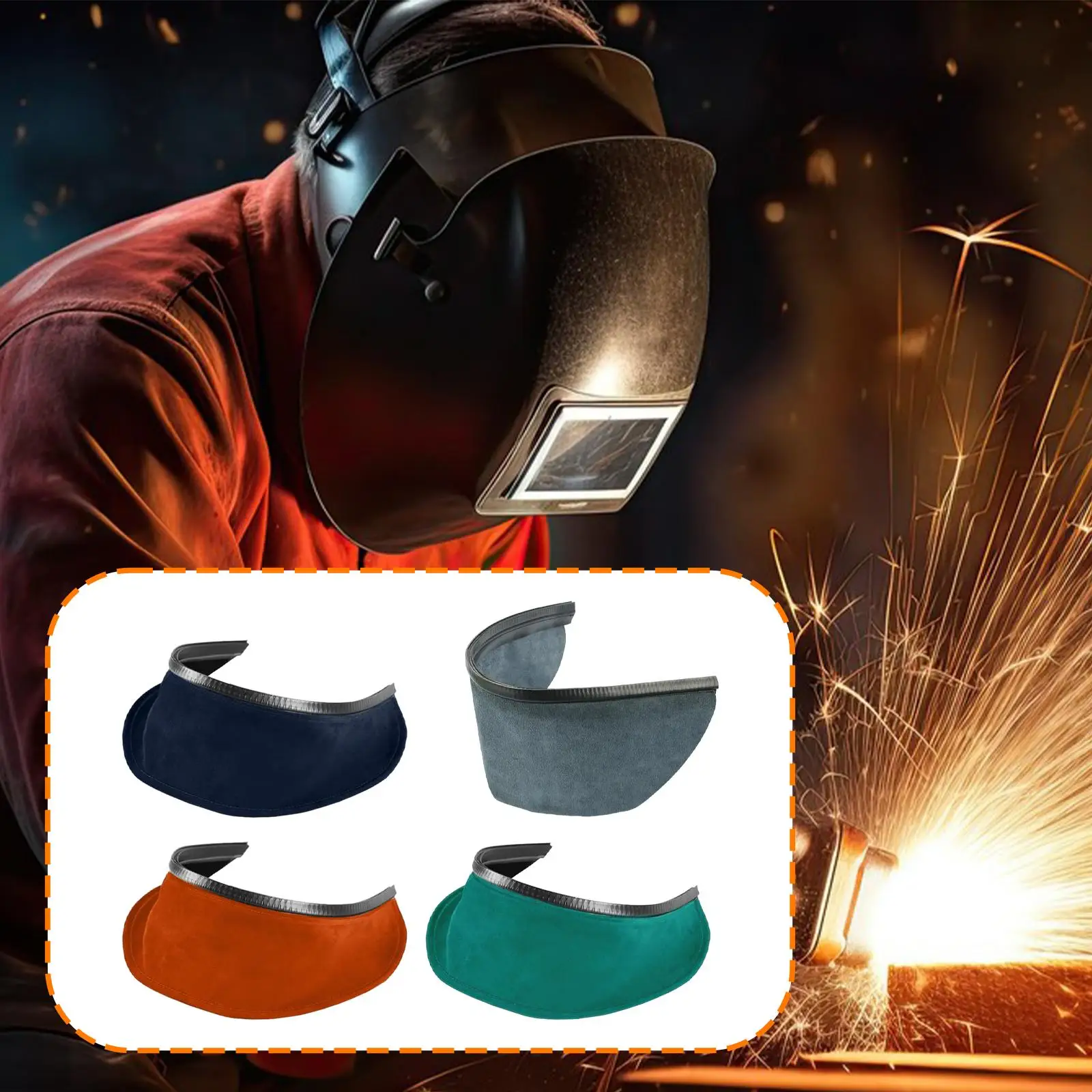 

Extended Front Coverage Welding Helmet Bib Neck Guard Faux Leather Fireproof Scarf Protection for Helmet Work Safety