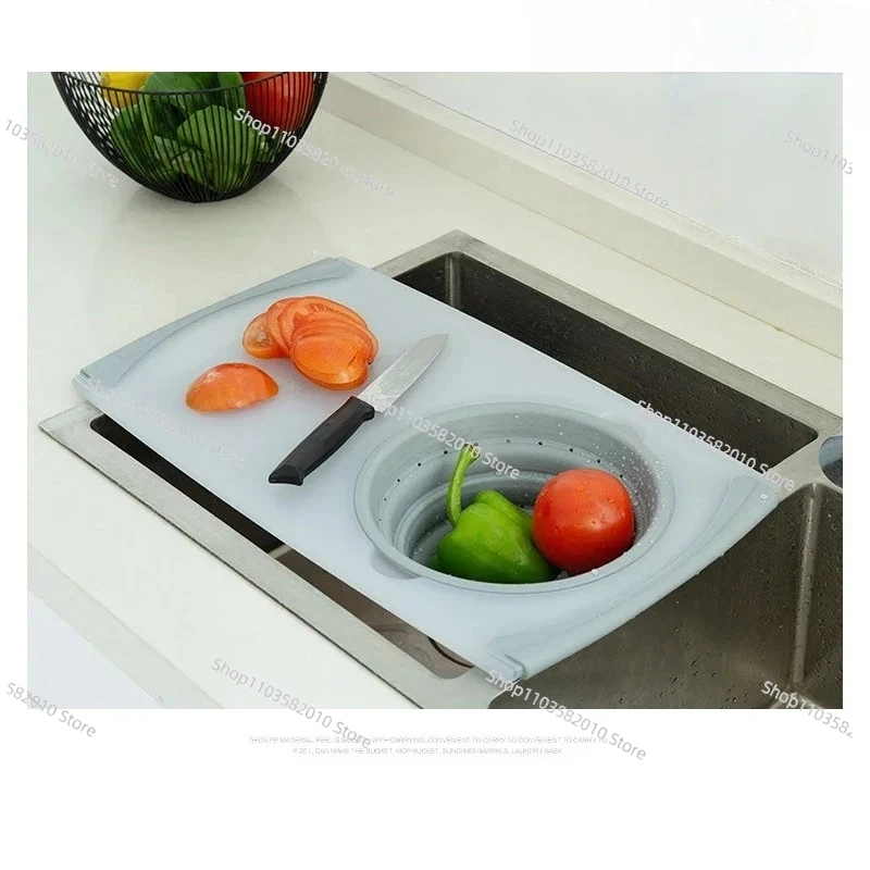 

3 in 1 Multifunctional Cutting Board with Drainage Basket, Foldable Sink Chopping Board, Innovative Kitchen Prep Tool