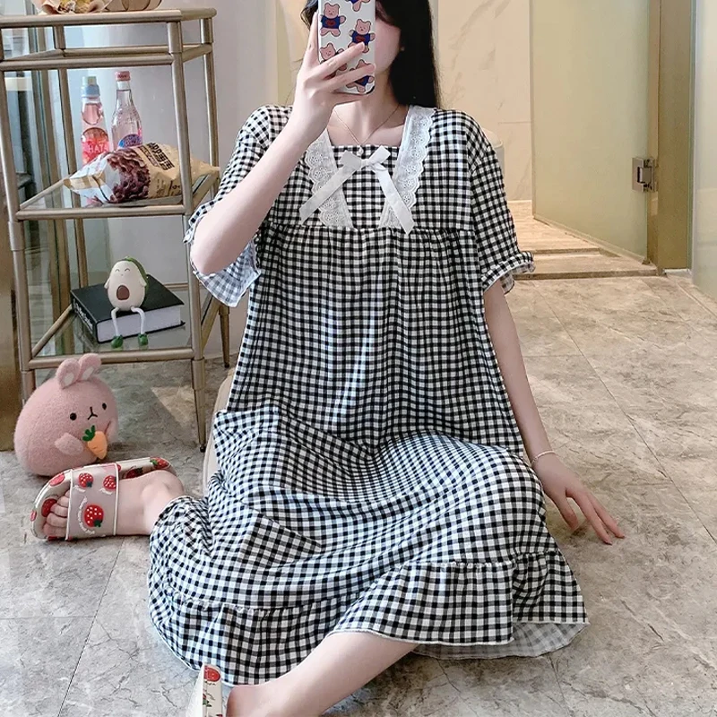 Large Size 6XL 150kg Summer Women Short Sleeve Nightgown Floral Nightgowns Cartoon Dress Home Wear sleep wear