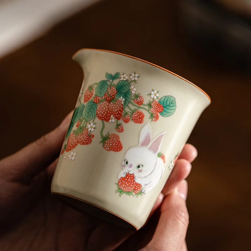 

Ru Ware Strawberry Rabbit Ceramic Fair Cup Gong Dao Bei Tea Serving Pot Mug Gracked Glaze Supportable Kung Fu Set Dispenser