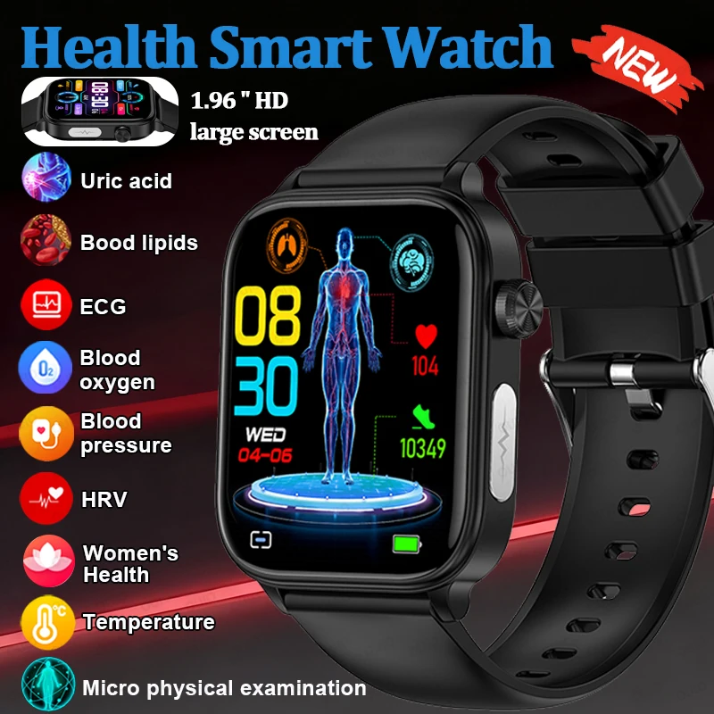 

2025 ECG+PPG Smart Watch Body Temperature Blood Lipid Uric Acid HRV Woman's Health SOS Emergency Call Health Sports Smart Watch