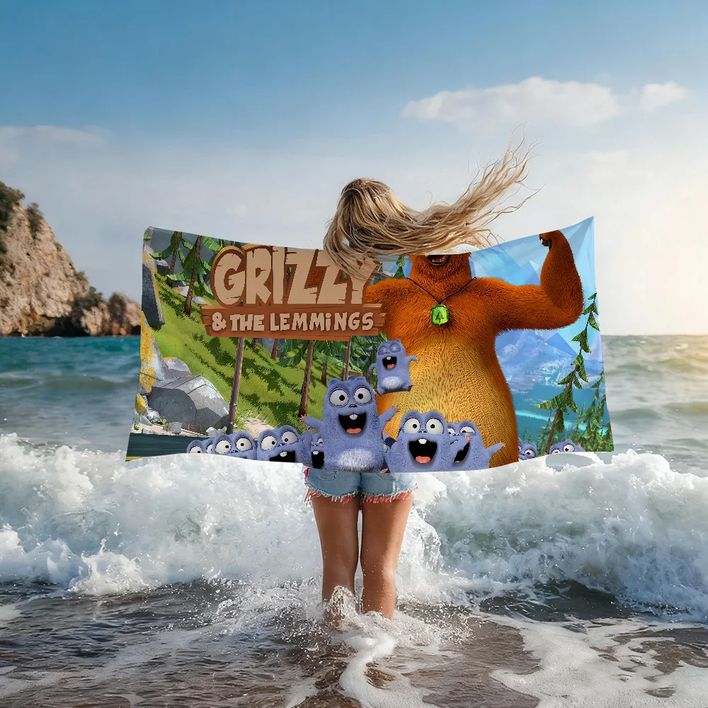 Cartoon G-Grizzy and the L-Lemmings Towel Shower Sauna Travel Spa Quick Dry Gym Accessories Soft Large Beach Towels