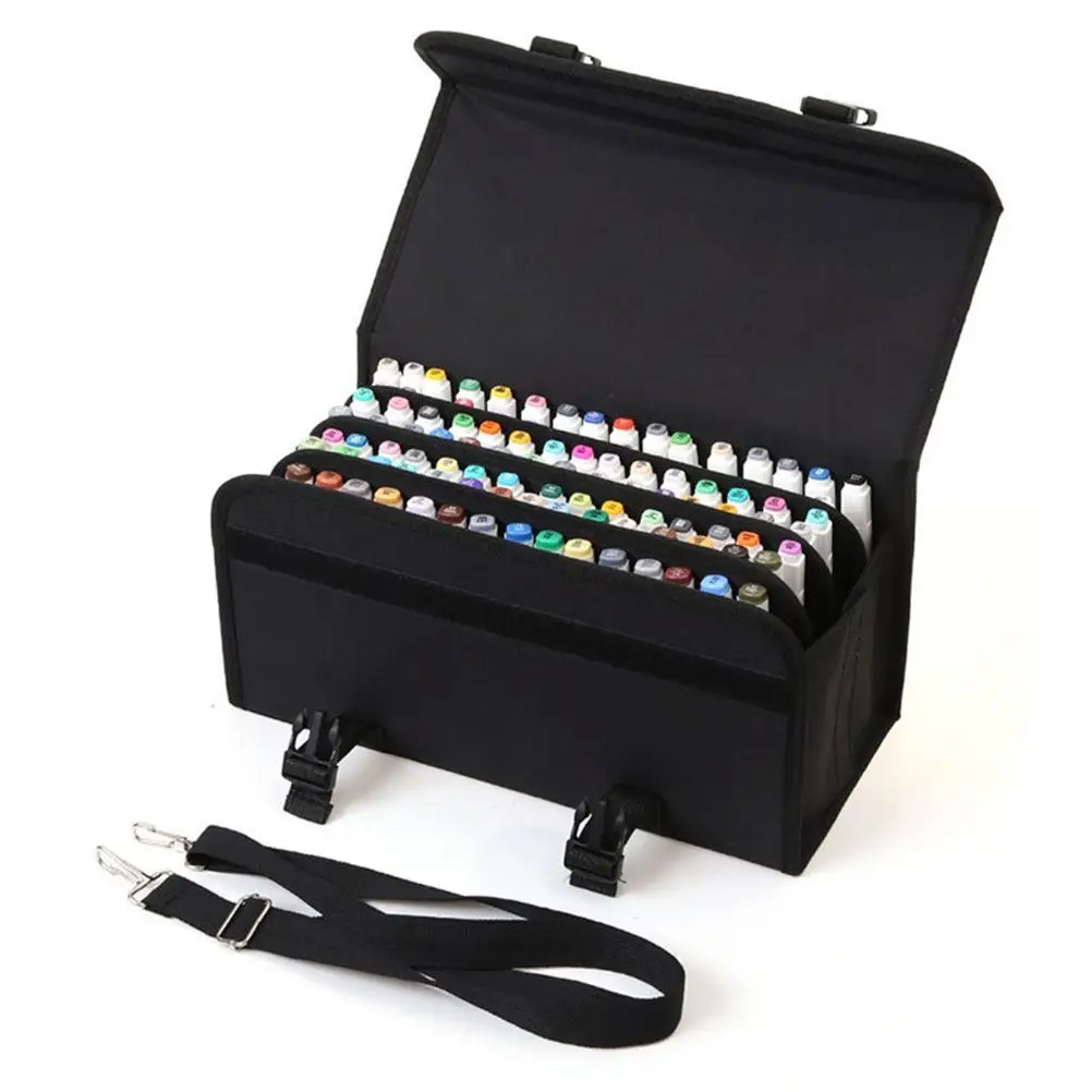 120-slot-marker-bag-with-shoulder-strap-high-capacity-pen-storage-case-detachable-elastic-sleeve-for-table-easel-cabinet-use