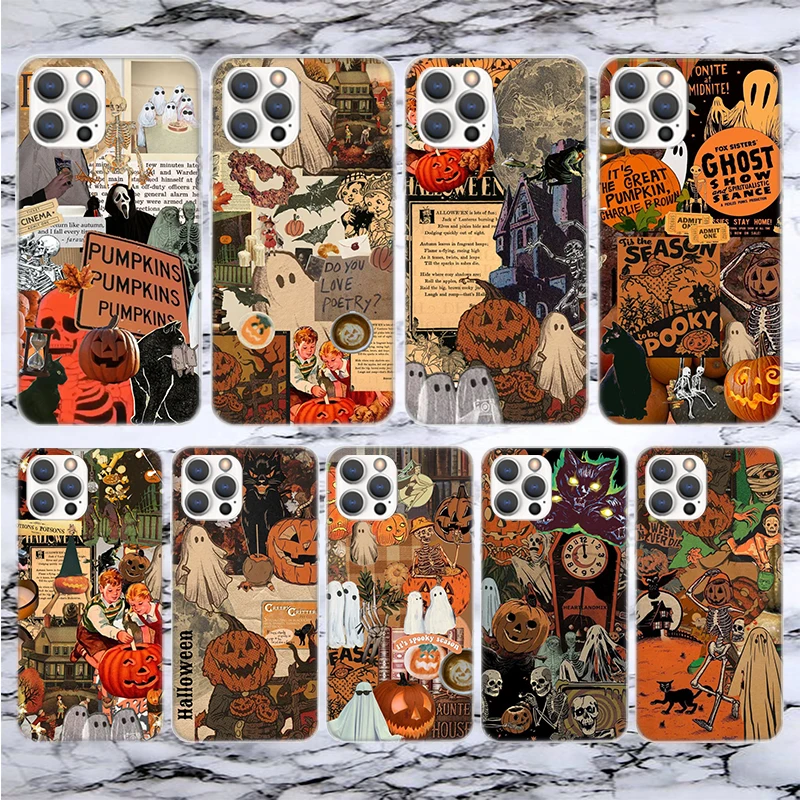 October Fall Halloween Spooky Pumpkin Soft Phone Case For iPhone 16 15 14 13 12 11 Pro Max X XR XS 7 Plus 8 + SE 2020 Pattern Cu