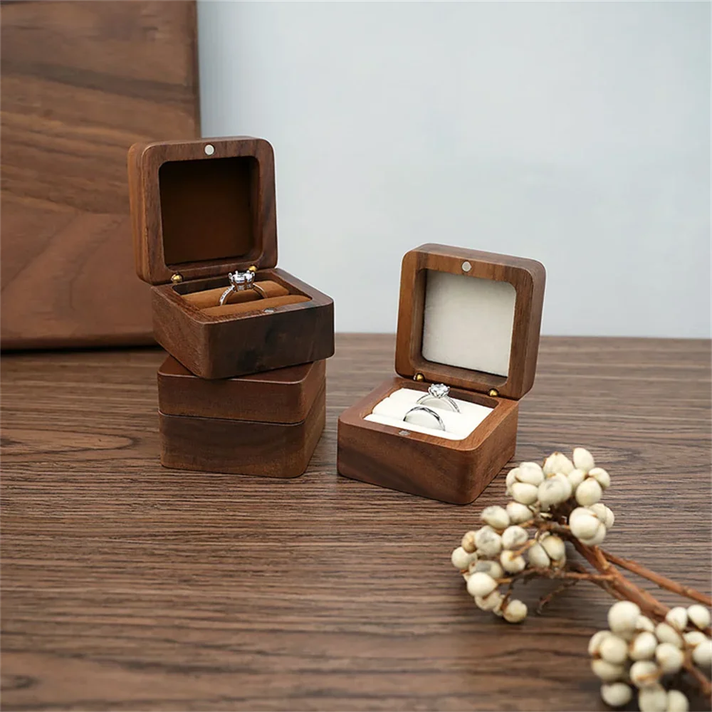 Free Custom Luxury Wooden Wedding Ring Jewelry Gift Box Packaging Suitable for Jewelry Ring Storage Box Retro Box Proposal Gift