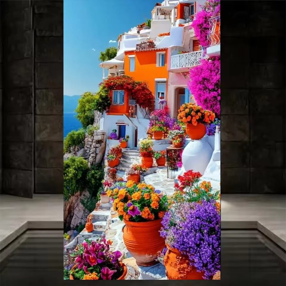 

Greek Sea of Love Full Square Round Diamond Painting Set, Scenery of Santorini Beach Villas Full Round Diamond Art Mosaic Decor