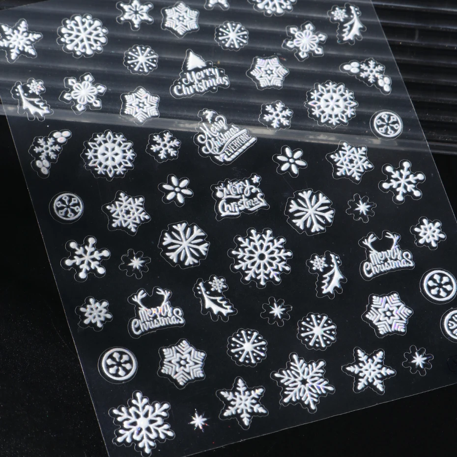 2 uds. De pegatinas para decoración de uñas con purpurina de copo de nieve blanco, calcomanías para uñas nevadas de Navidad e invierno, pegatina 3D, decoraciones artísticas para uñas de Navidad, manicura