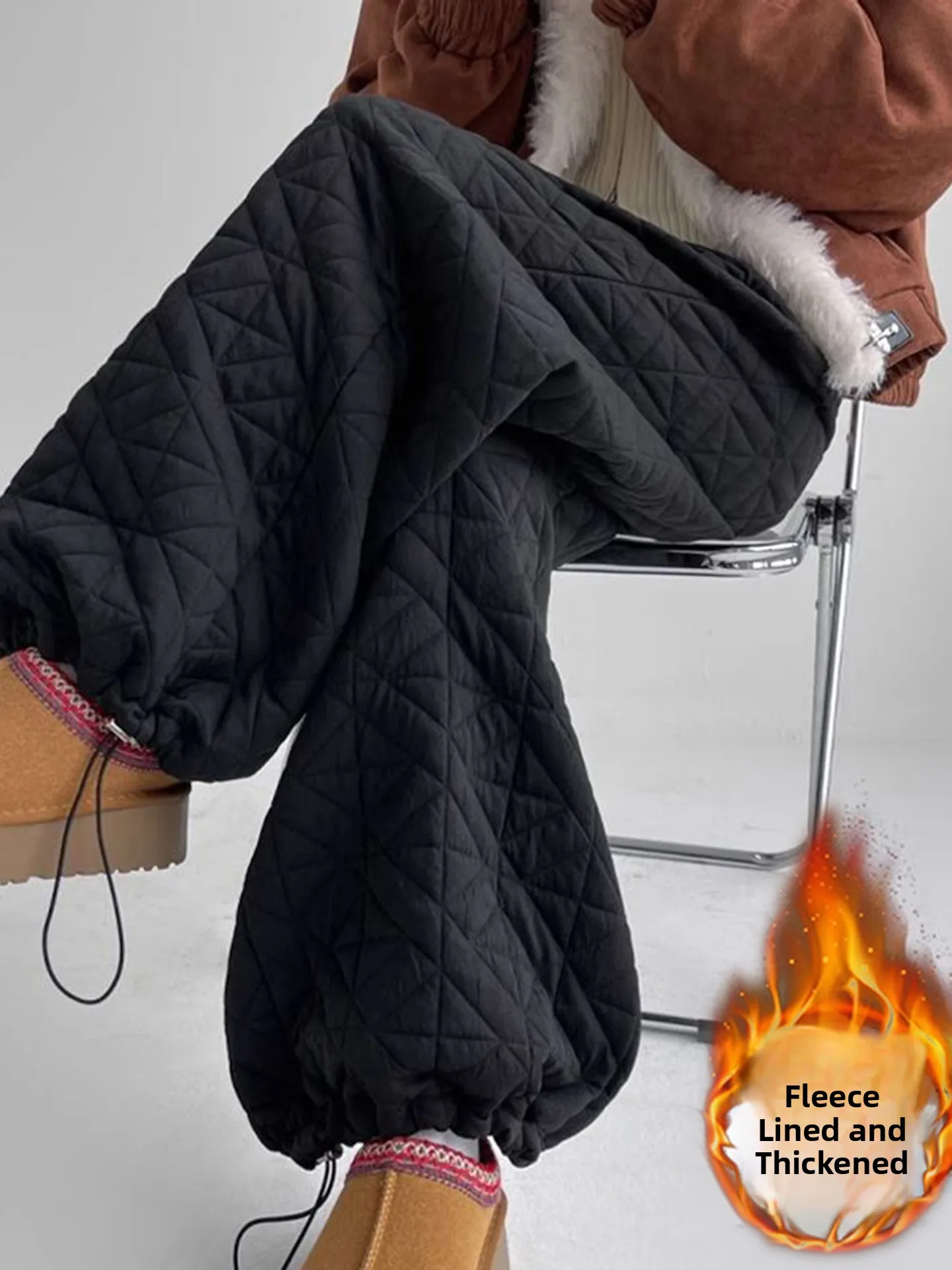 

Женские пуховые хлопковые широкие брюки, зимняя верхняя одежда, термоснежная нижняя одежда, удобная длинная высокая талия из полиэфирного волокна