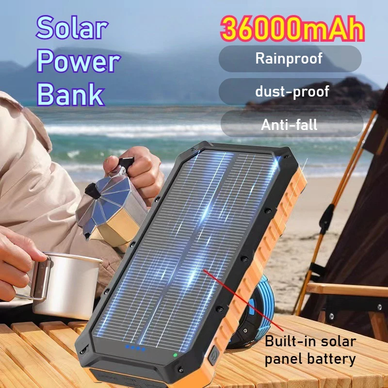 

PD15W Fast Charging Solar Power Bank Large Capacity 36000Mah with Super Bright LED Lights for IPhone Xoiaomi Huawei Samsung