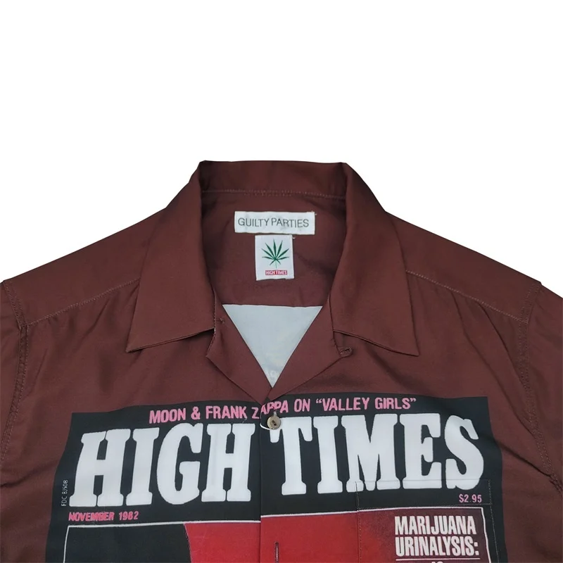 Brown Black Letters Pattern Digital Print WACKO MARIA Hawaii Short Sleeve Shirt Spring Summer High End Shirt Mens Womens