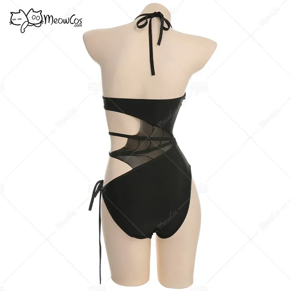 Meowcos Vrouwen Gothic Sexy Badpakken Voor Dames Halter Mesh Uitgesneden Eendelig Badpak Buikcontrole Badpak