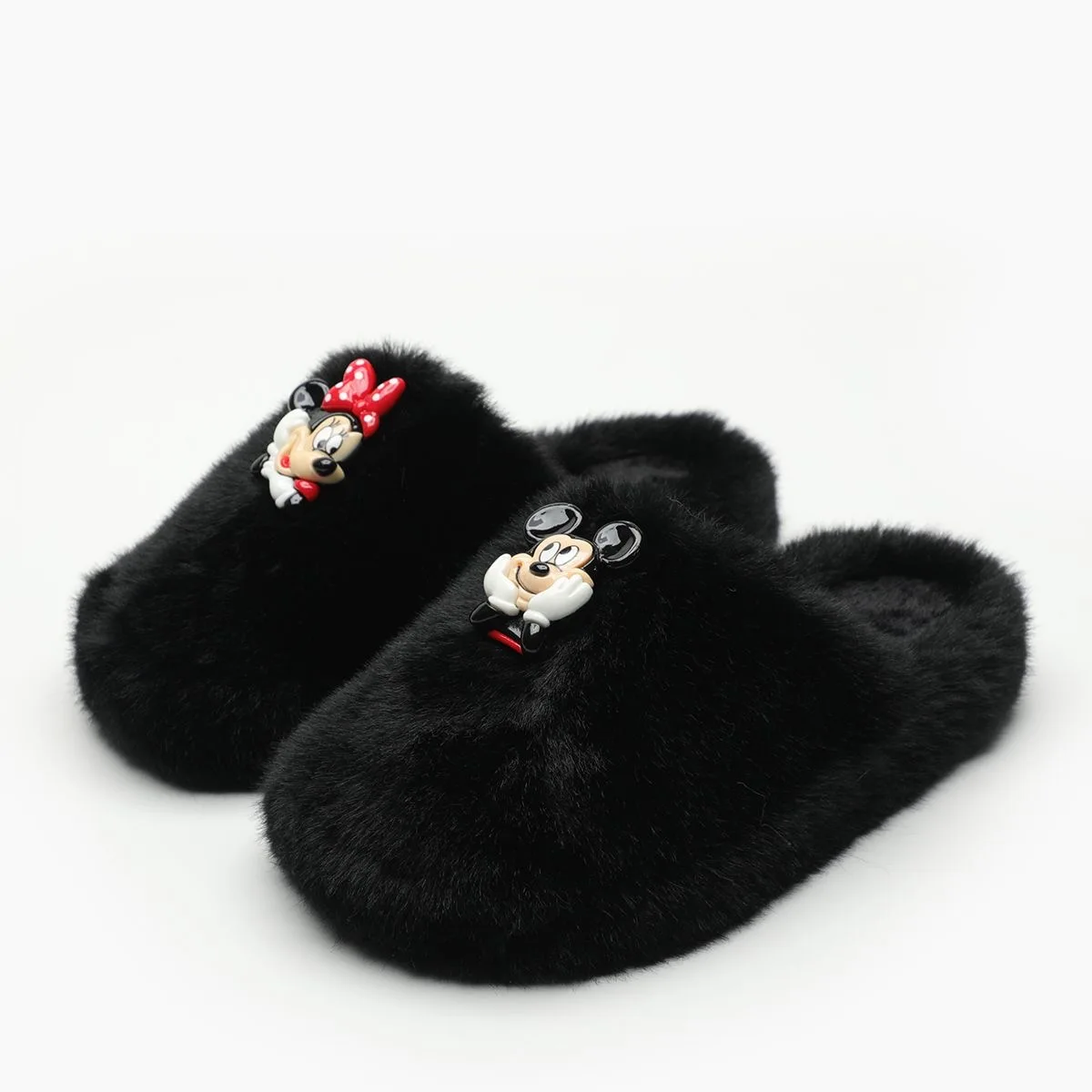 Cute cartoon Mickey Minnie women's winter soft soled velvet warm home anti slip artificial fur cotton slippers