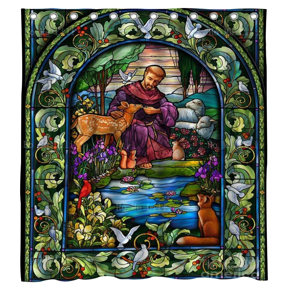 Saint Francis Of Assisi Animal Bible Stained Glass Holy Roman Apostolic Sacraments Shower Curtain By Ho Me Lili Bathroom Decor