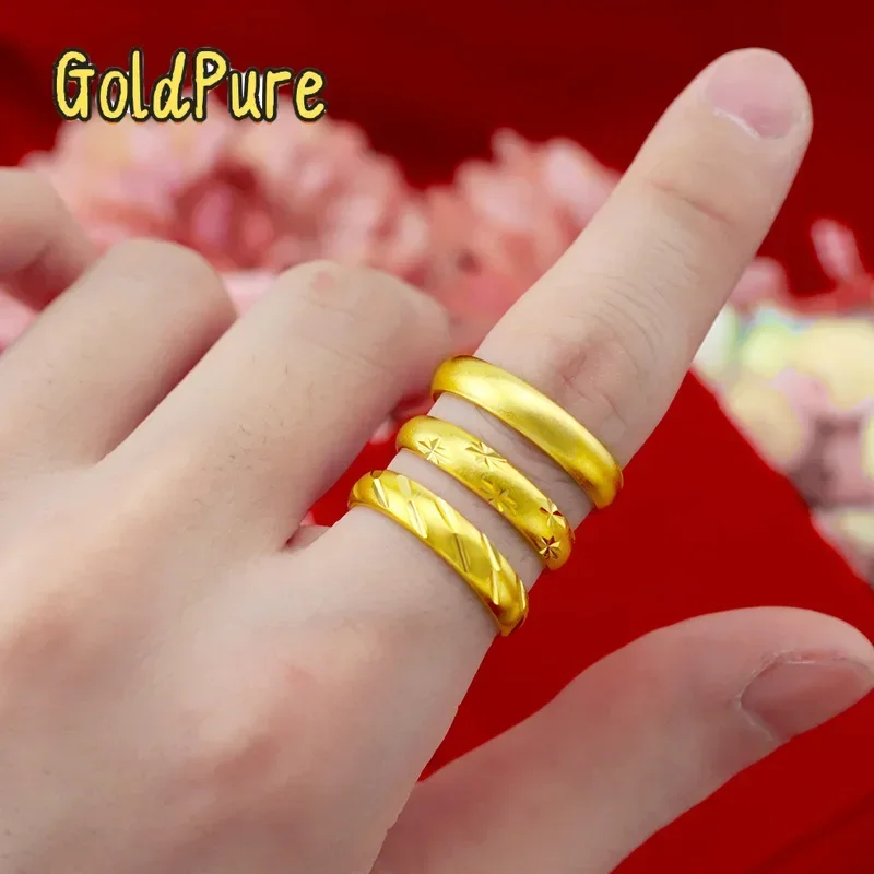 Goldpure Unisex 9999 24K Real Gold Antique Gold Jewelry with Printing Classic Starry Sky Ring and Sand Surface for Men Women Rin