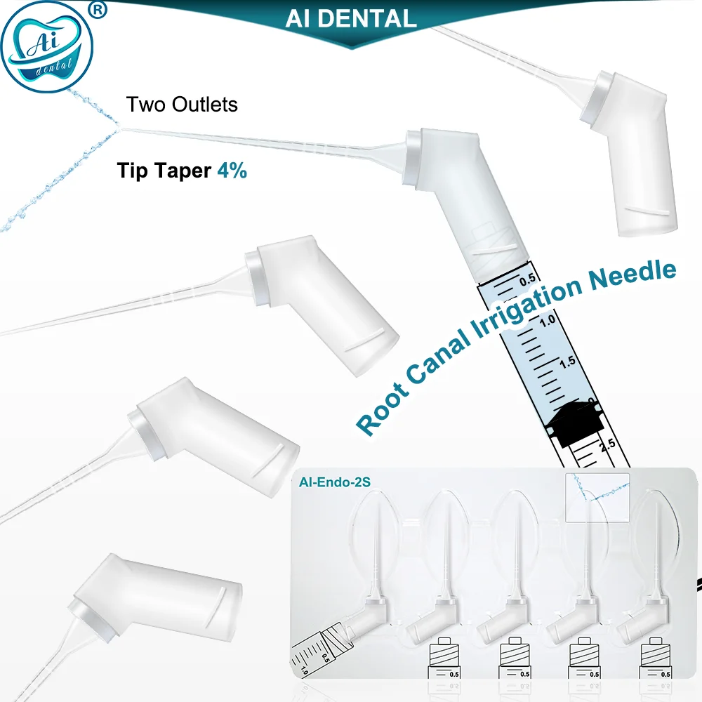 

AI- Endo-2S Dental Spare Parts Dental Endo Syringe Irrigation Root Canal Needle Tips with Two Outlets for Cleaning Syringe 30pcs
