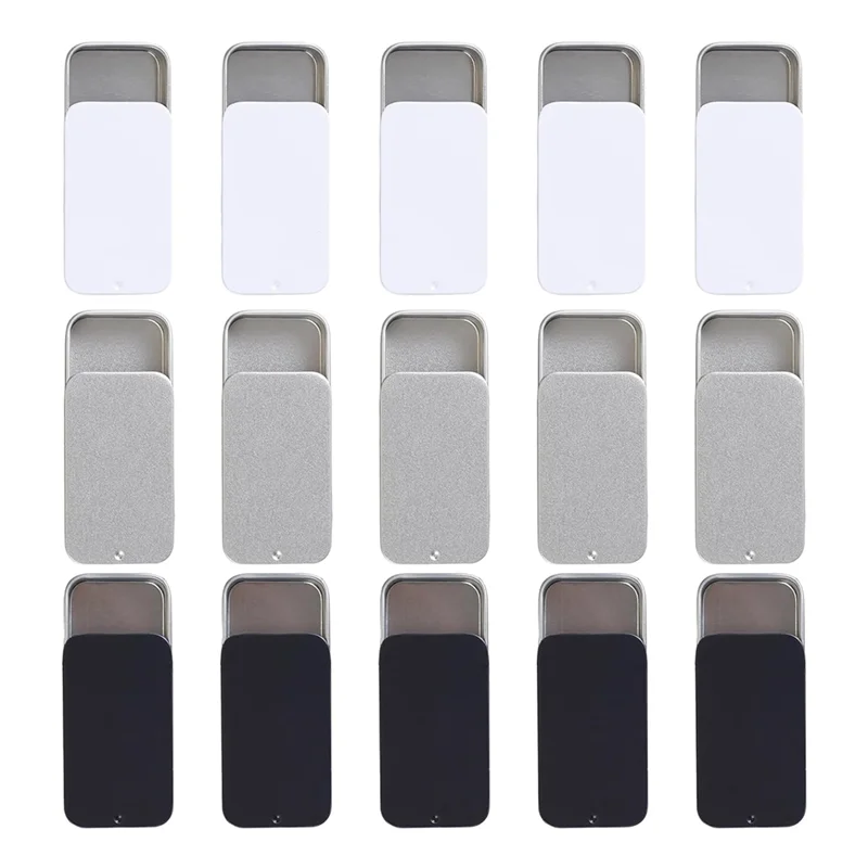 15 قطعة من حاويات القصدير العلوية المنزلقة صناديق تخزين حاويات معدنية صغيرة مع غطاء للعناصر الصغيرة (أسود أبيض فضي)-B61B