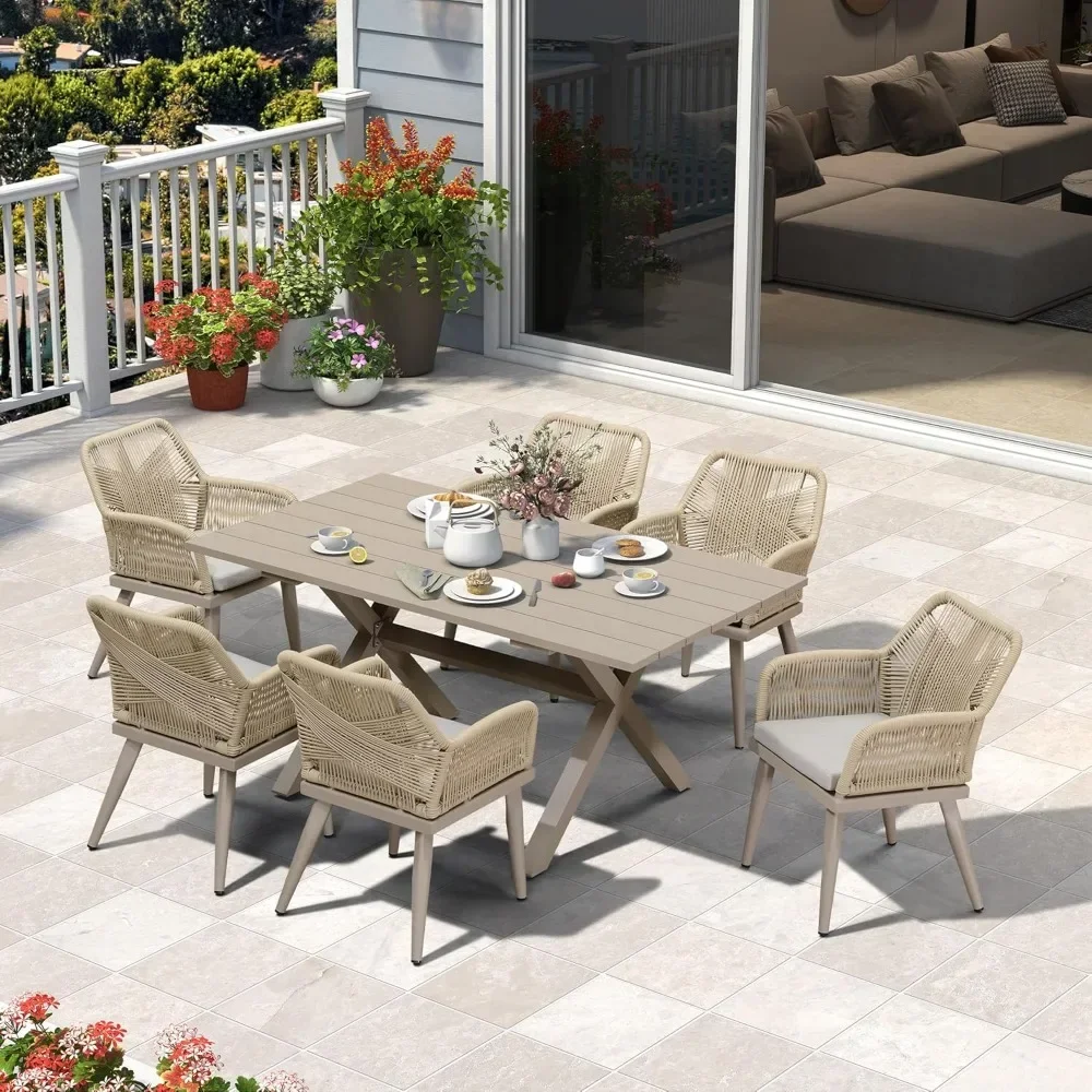 

7 Pieces Outdoor Dining Set, for Lawn Garden Backyard Deck,All-Weather PE Rattan Outdoor Patio Furniture Sets