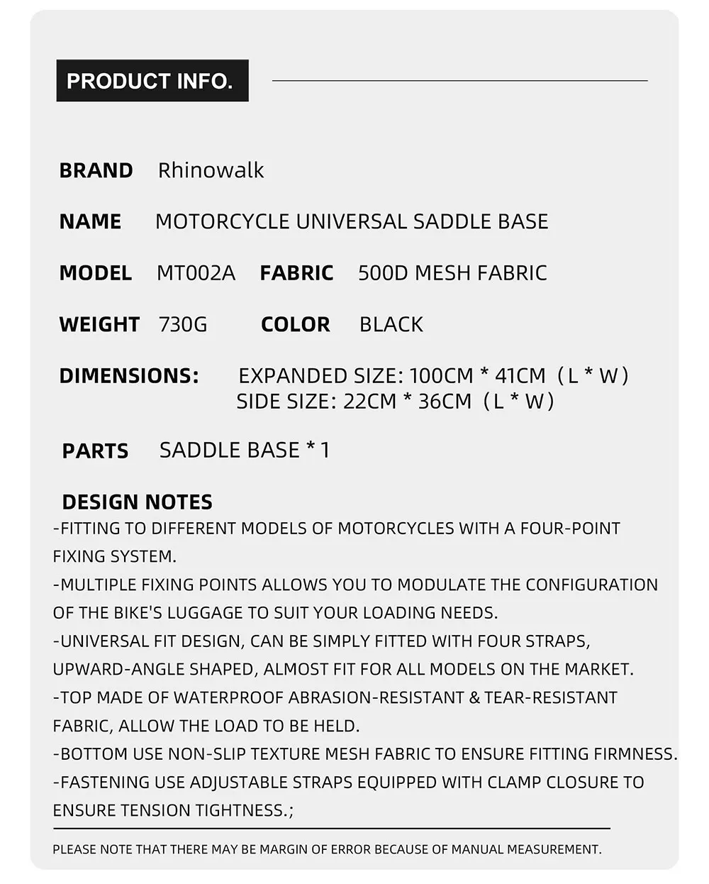 Rhino walk Motorrad Seiten tasche mit Basis wasserdicht 6l/8l/10l/15l Motor Rücksitz Tasche Rack Motocross Aufbewahrung rucksack – Detail 9